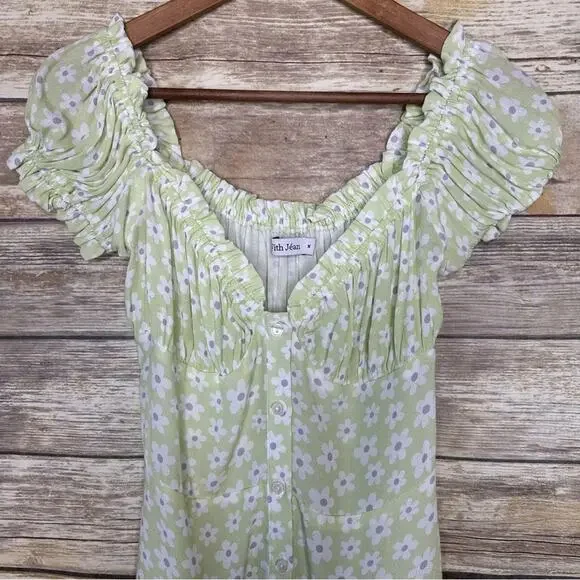 With Jean Isabella Daisy Dress M green pretty mini floral button front - Picture 5 of 8